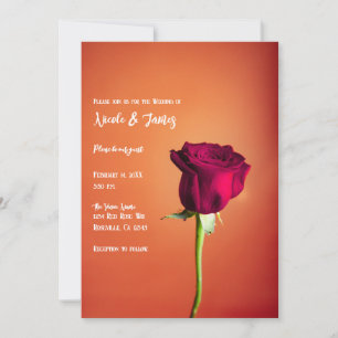 Red Rose Orange Sunset Romantic Wedding Invitation