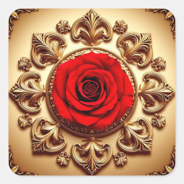 Red Rose Ornate Frame 🌹 Vintage Floral Elegance  Square Sticker (Front)