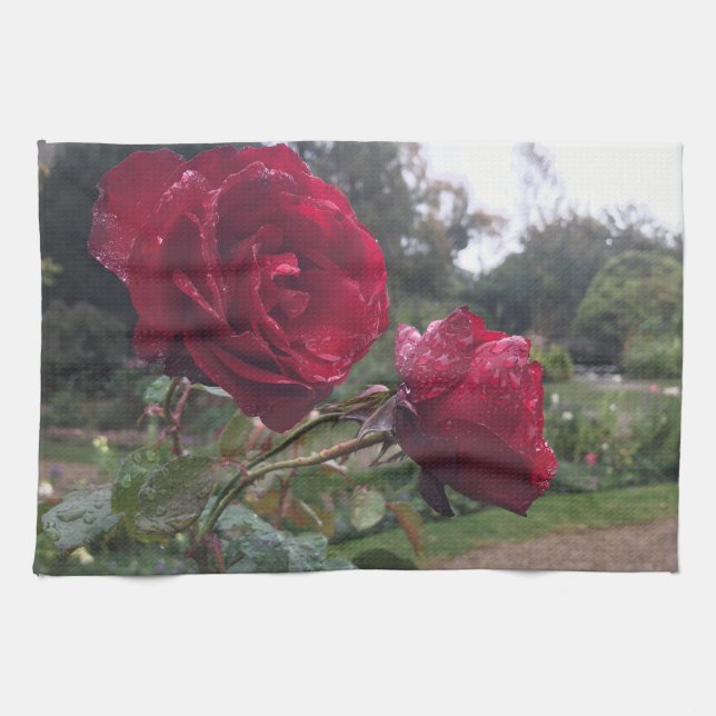 Red Rose Pair Tea Towel (Horizontal)