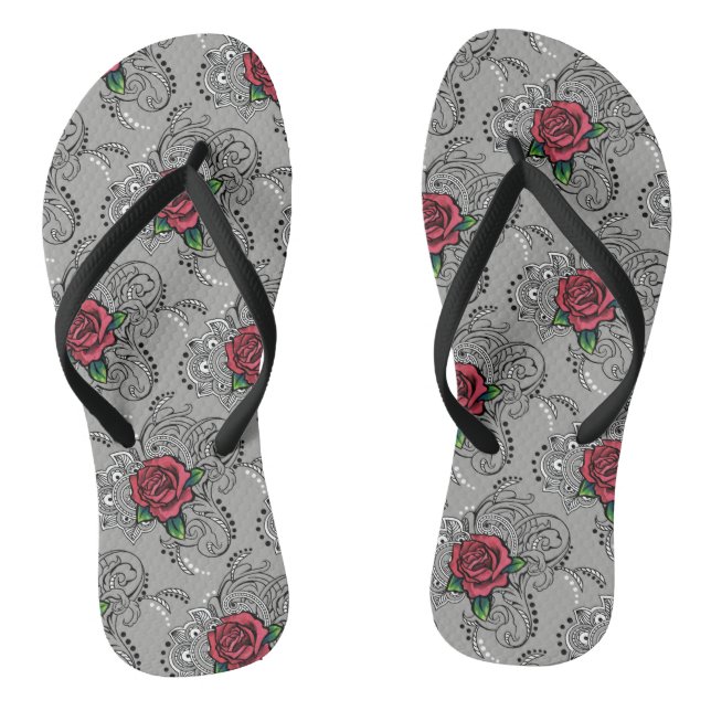 Red Rose Paisley Thongs (Footbed)