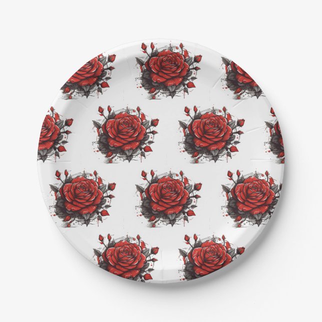Red rose paper plate (Front)