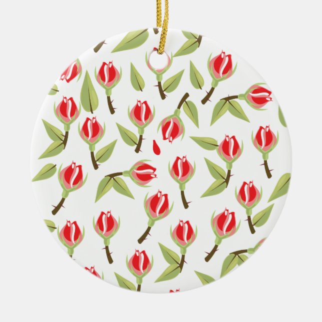 Red Rose Pattern Ceramic Ornament (Front)