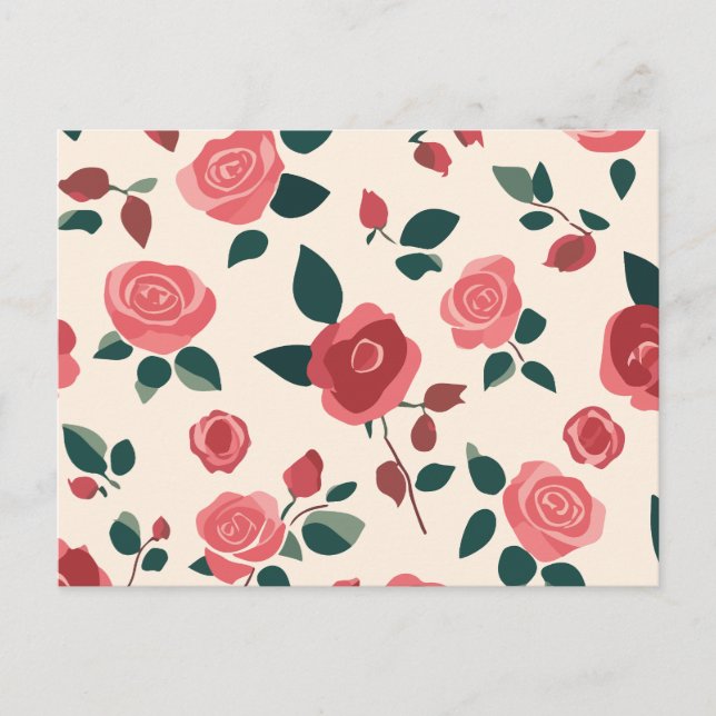 Red rose pattern holiday postcard (Front)