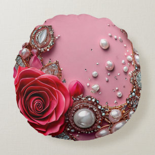 Red Rose Pearls Home Decor Round Cushion