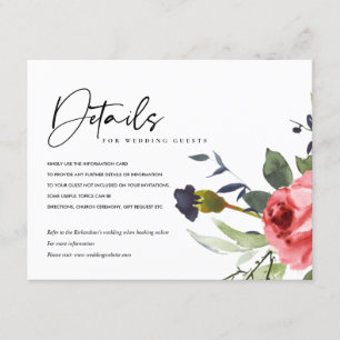 RED ROSE PEONY EUCALYPTUS FLORAL WEDDING DETAILS ENCLOSURE CARD