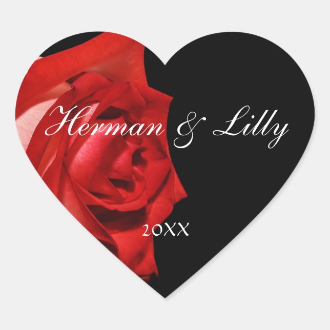 Red Rose Personalised Heart Wedding Sticker (Front)