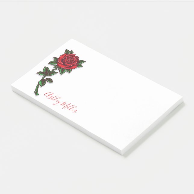Red Rose Personalised Post-it Notes (Angled)