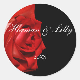 Red Rose Personalised Round Wedding Sticker