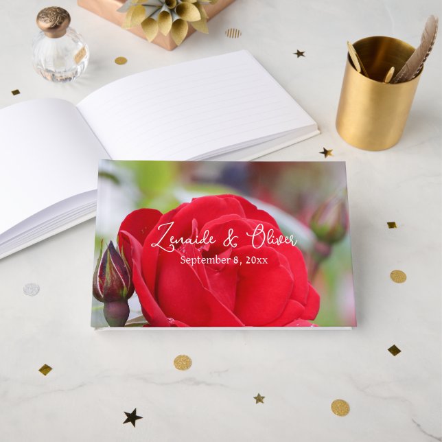 Red Rose Personalised Wedding / Event Guest Book (Front Open)
