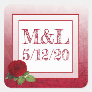 Red Rose Personalised Wedding Stickers