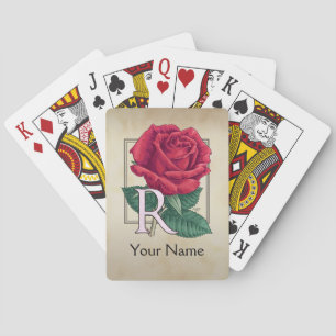Red Rose Personalized Monogram Playing Cards