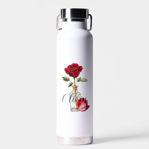 Red Rose & Petal Water Bottle