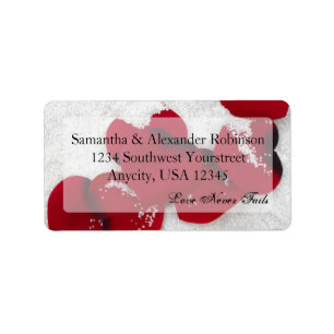 Red Rose Petals in Snow, Winter Wedding Label
