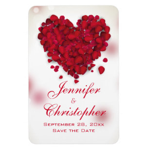 Red Rose Petals Love Heart Save the Date Magnet