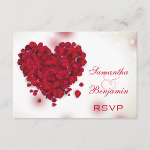 Red Rose Petals Love Heart Wedding RSVP Card