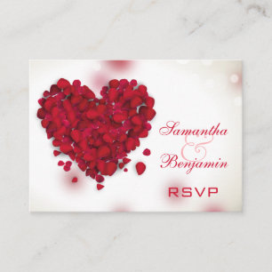 Red Rose Petals Love Heart Wedding RSVP Enclosure Card