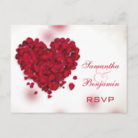 Red Rose Petals Love Heart Wedding RSVP