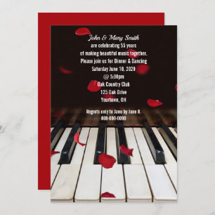 Red Rose Petals on Piano 55th Anniversary Invitation