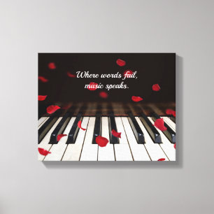 Red Rose Petals On Piano Canvas Print