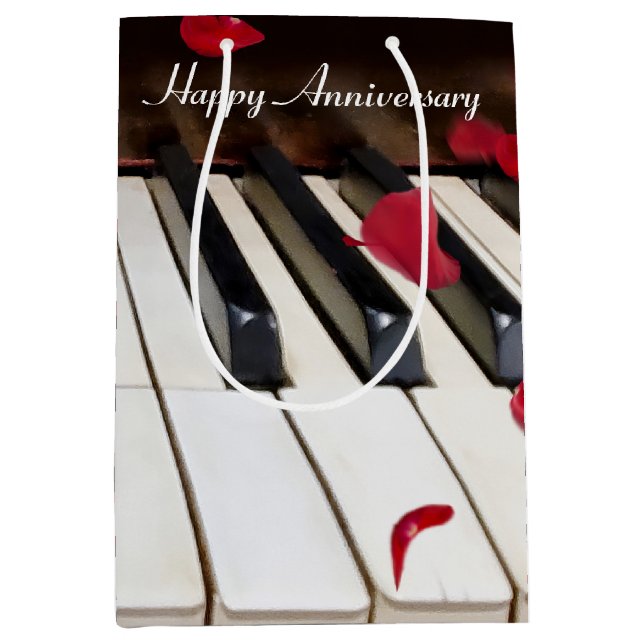 Red Rose Petals on Piano Medium Gift Bag (Front)
