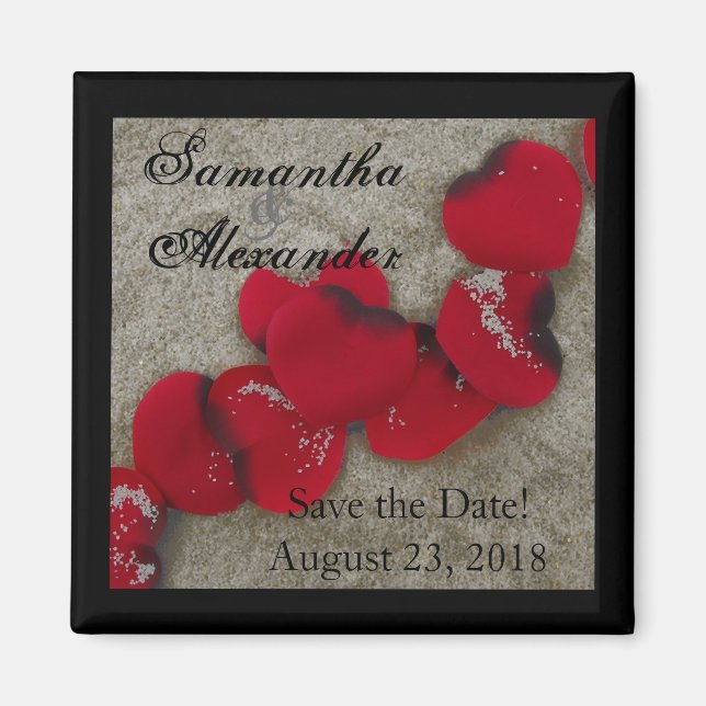 Red Rose Petals on Sand Beach Wedding Magnet (Front)