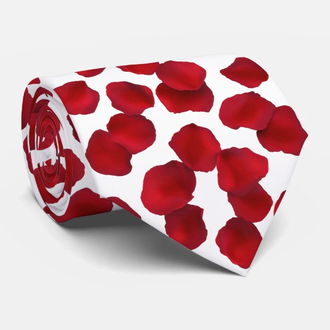Red Rose Petals Pattern Tie (Rolled)