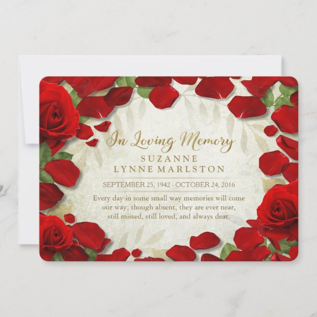 Red Rose Petals Remembrance Sympathy Thank You Card (Front)