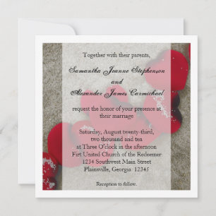 Red Rose Petals, Sand Beach Wedding Invitation