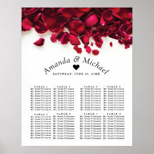 Red Rose Petals Wedding Seating Chart