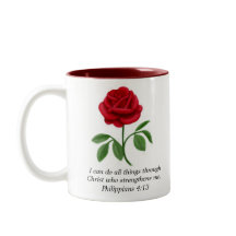 Red Rose Philippians 4:13 Bible Scripture Mug