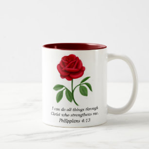 Red Rose Philippians 4:13 Bible Scripture Mug