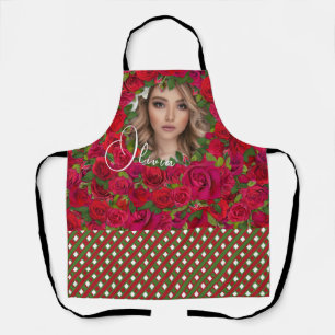 Red Rose Photo Design With Custom Text Apron