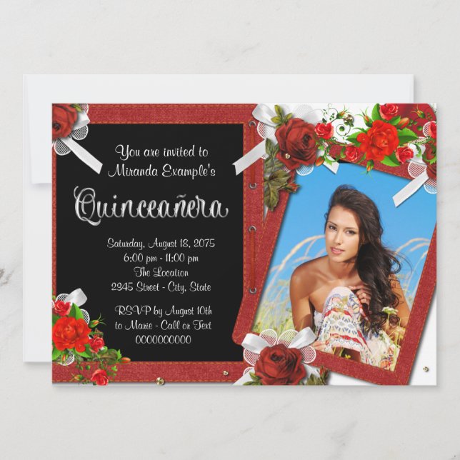 Red Rose Photo Quinceanera Invitation (Front)