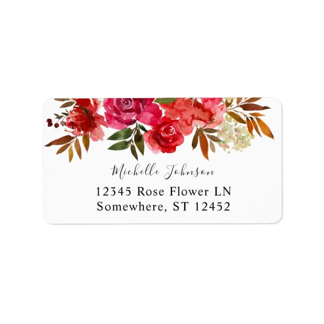 Red Rose & Pink Floral 2 Return Address Label (Front)