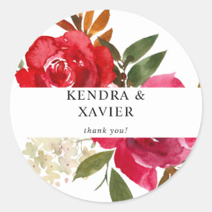 Red Rose & Pink Floral 2 Thank You Classic Round Sticker