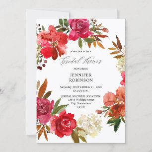 Red Rose & Pink Floral Bridal Shower Invitation