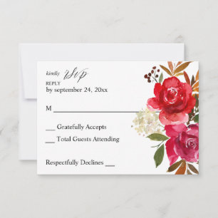 Red Rose & Pink Floral no Meal RSVP Card