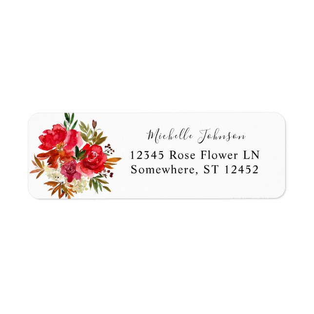 Red Rose & Pink Floral Return Address Label (Front)