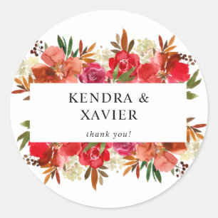 Red Rose & Pink Floral Thank You Classic Round Sti Sticker
