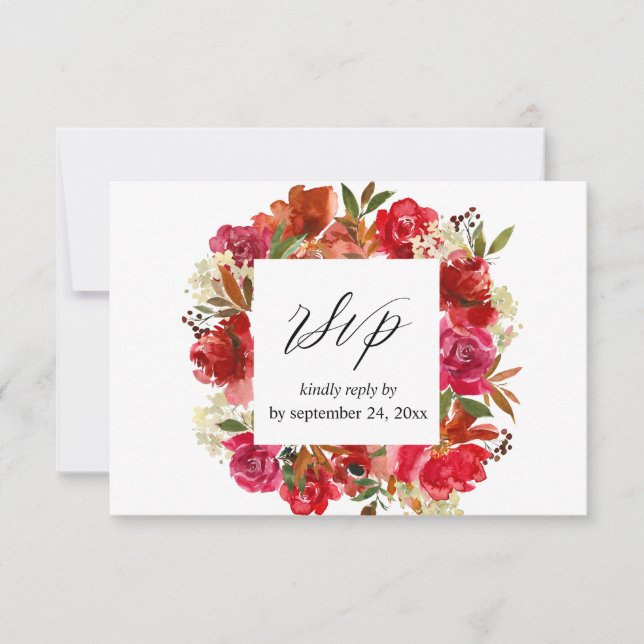 Red Rose & Pink Floral with Meal RSVP  (Front)
