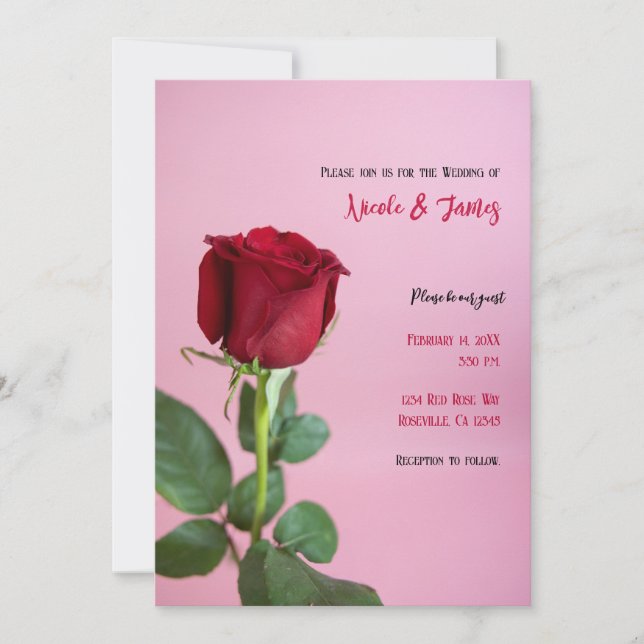 Red Rose Pink Romantic Elegant Minimal Wedding Invitation (Front)