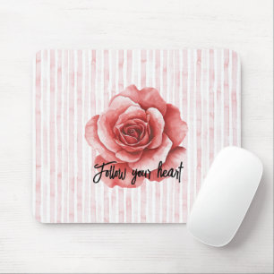 Red Rose Pink Stripes Mouse Pad