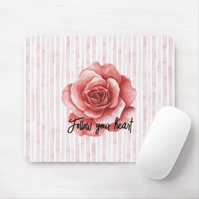 Red Rose Pink Stripes Mouse Pad (With Mouse)