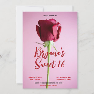 Red Rose Pink Sweet 16 Birthday Party Invitation