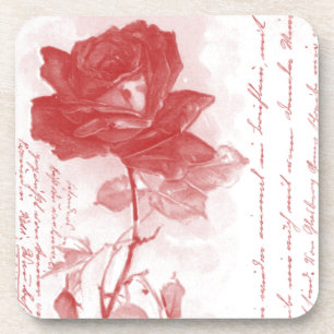 Red Rose Postcard Design Coaster