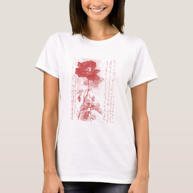 Red Rose Postcard Design T-Shirt (Front)