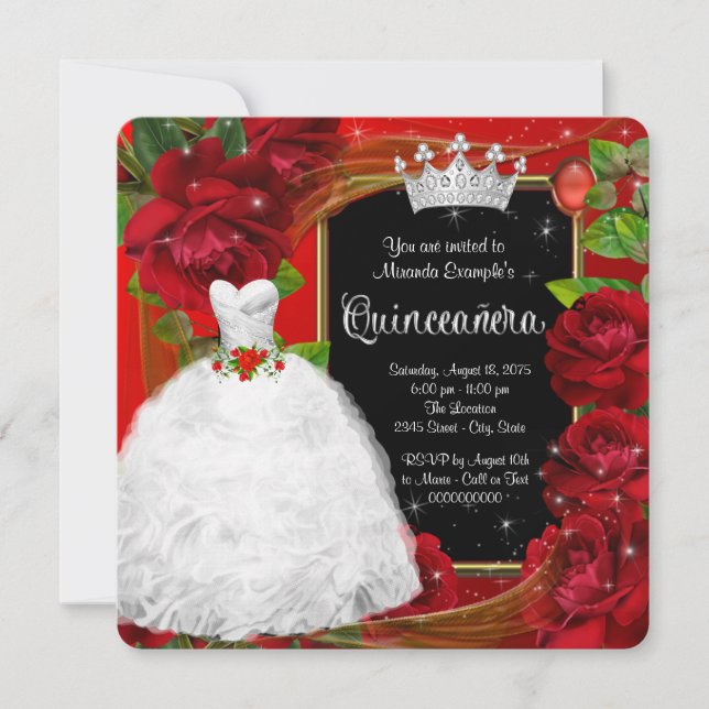 Red Rose Princess Quinceanera Invitation (Front)