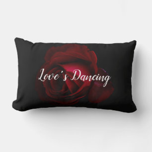 Red, rose print lumbar cushion