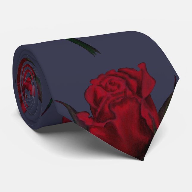 Red Rose Print Tie (Rolled)