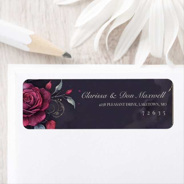 Red Rose Purple Gothic Boho Dark Return Address Label (Insitu)